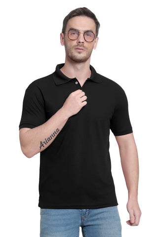 Black Solid Men Polo Neck T-Shirt for Office