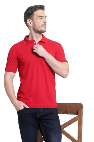 Red Solid Men Polo Neck T-Shirt for Office