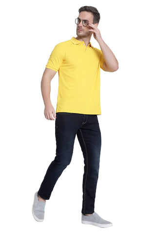 Yellow Solid Men Polo Neck T-Shirt for Office