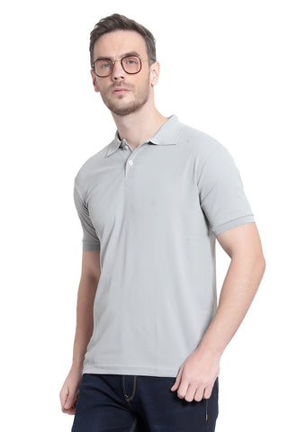 Grey Solid Men Polo Neck Peach T-Shirt