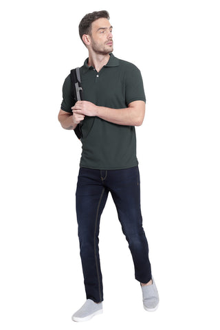 Dark Green Solid Men Polo Neck T-Shirt