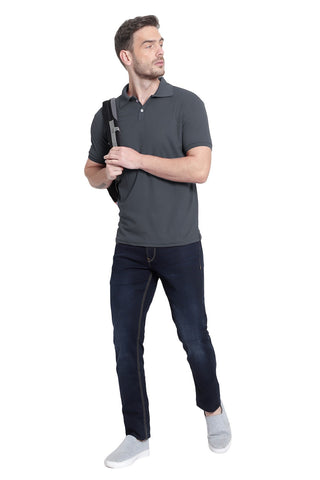 Dark Grey Solid Men Polo Neck T-Shirt for Office