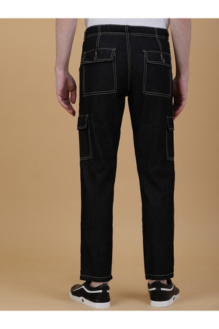 Men's Regular Fit Denim cargo Jeans Black