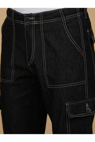 Men's Regular Fit Denim cargo Jeans Black