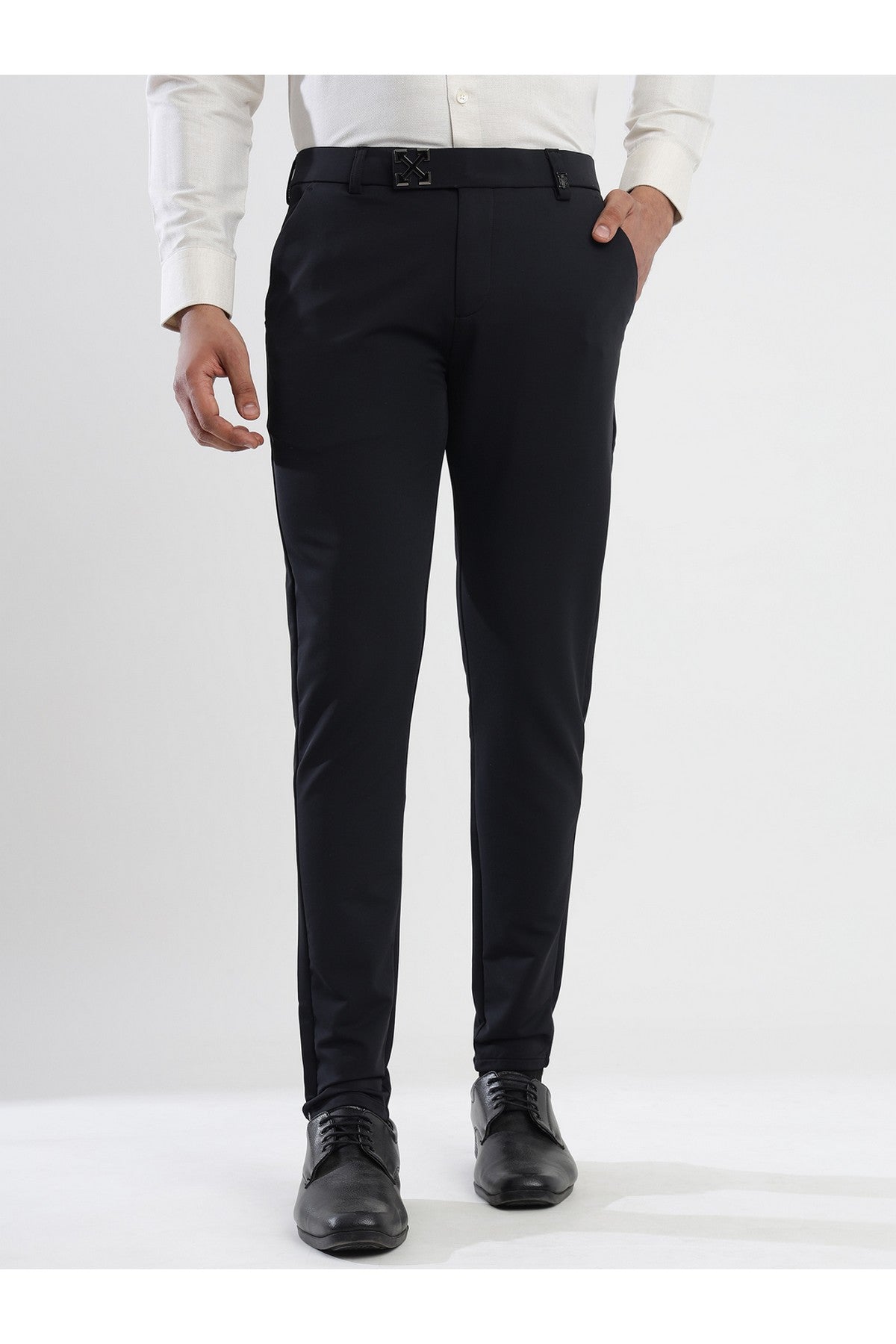 Men's Navy Blue Viscose Imported Formal Trousers