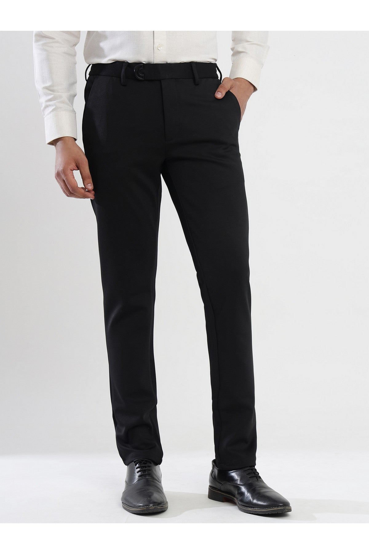 Men's Black Viscose Imported Formal Trousers