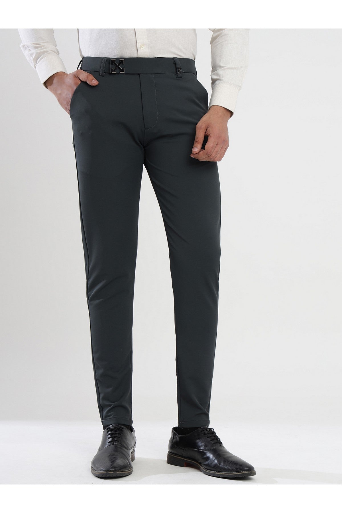 Men's Grey Viscose Imported Formal Trousers