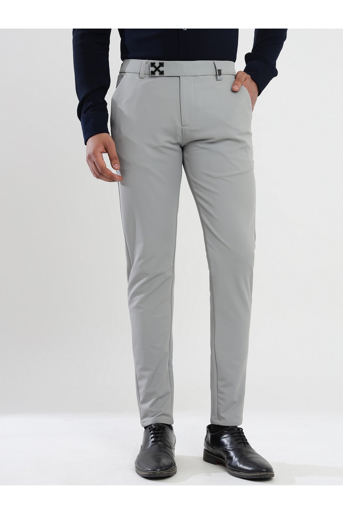 Men's Grey Viscose Imported Formal Trousers