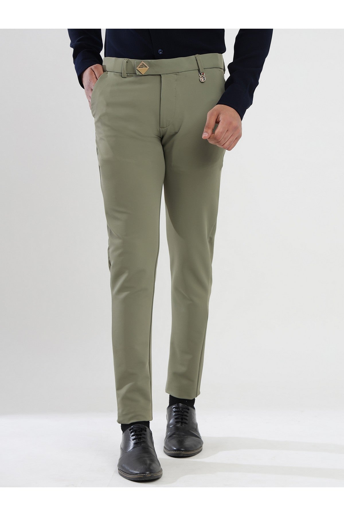 Men's Olive Green Viscose Imported Formal Trousers