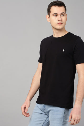 Black Solid Men Half Sleeve Pure Cotton Round Neck T-Shirt