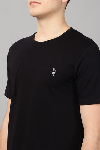 Black Solid Men Half Sleeve Pure Cotton Round Neck T-Shirt