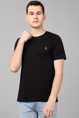 Black Solid Men Half Sleeve Pure Cotton Round Neck T-Shirt