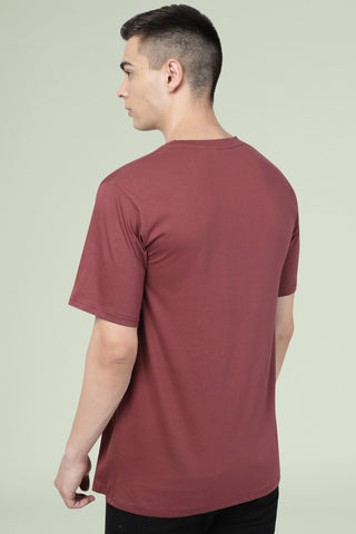 Burgundy Solid Men Half Sleeve Pure Cotton Round Neck T-Shirt