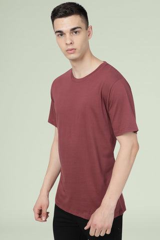 Burgundy Solid Men Half Sleeve Pure Cotton Round Neck T-Shirt