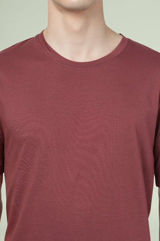 Burgundy Solid Men Half Sleeve Pure Cotton Round Neck T-Shirt