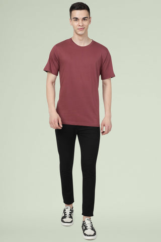 Burgundy Solid Men Half Sleeve Pure Cotton Round Neck T-Shirt