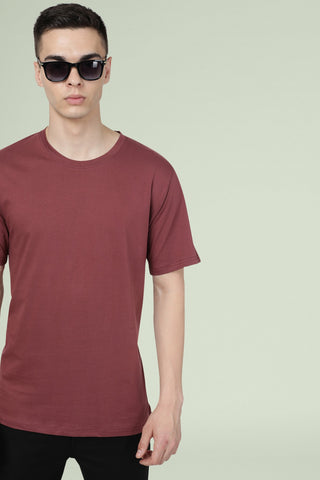 Burgundy Solid Men Half Sleeve Pure Cotton Round Neck T-Shirt