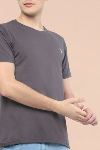 Dark Grey Solid Men Half Sleeve Pure Cotton Round Neck T-Shirt