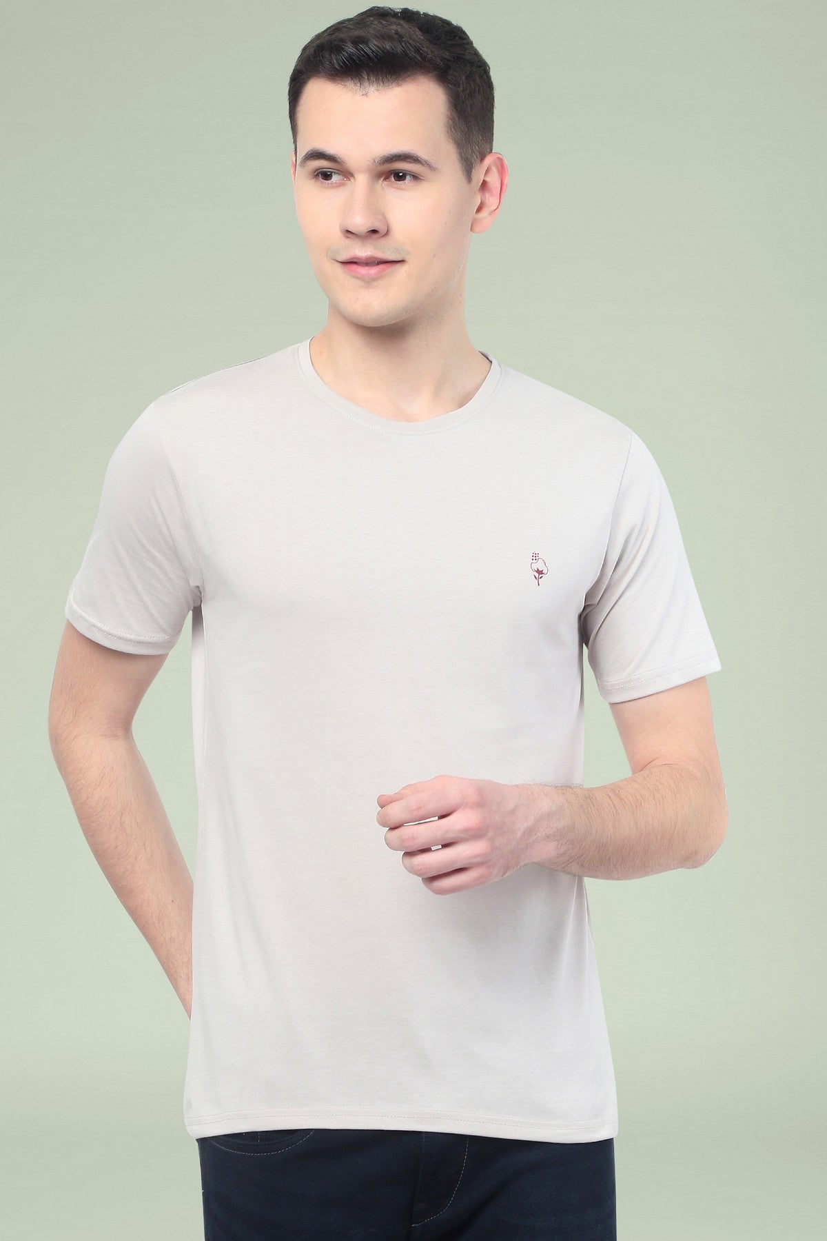 Grey Solid Men Half Sleeve Pure Cotton Round Neck T-Shirt