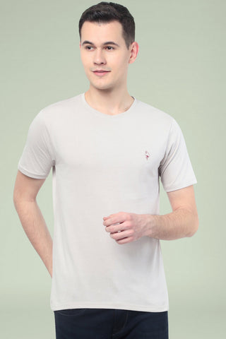 Grey Solid Men Half Sleeve Pure Cotton Round Neck T-Shirt