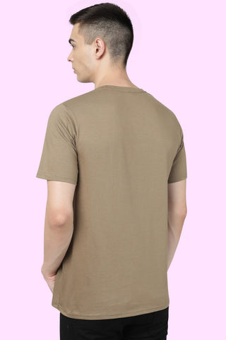 Khakhi Solid Men Half Sleeve Pure Cotton Round Neck T-Shirt