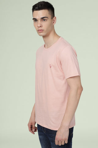 Light Pink Solid Men Half Sleeve Pure Cotton Round Neck T-Shirt