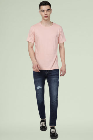 Light Pink Solid Men Half Sleeve Pure Cotton Round Neck T-Shirt