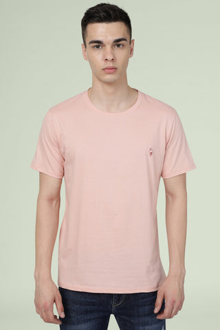 Light Pink Solid Men Half Sleeve Pure Cotton Round Neck T-Shirt