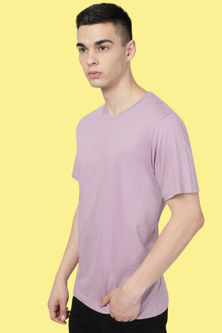 Light Purple Solid Men Half Sleeve Pure Cotton Round Neck T-Shirt