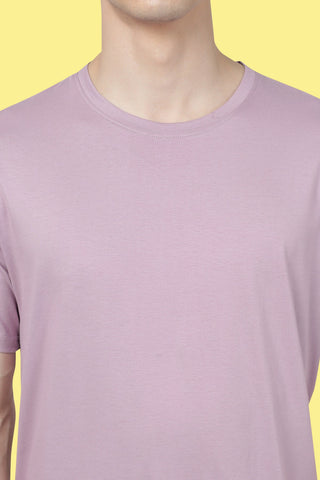 Light Purple Solid Men Half Sleeve Pure Cotton Round Neck T-Shirt