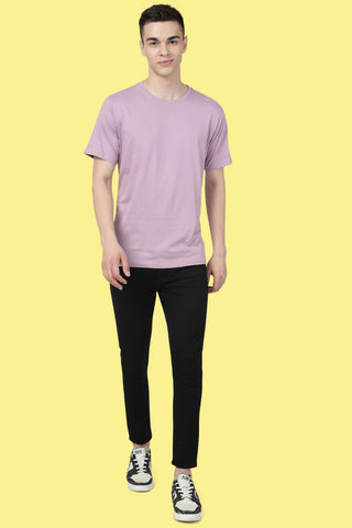 Light Purple Solid Men Half Sleeve Pure Cotton Round Neck T-Shirt