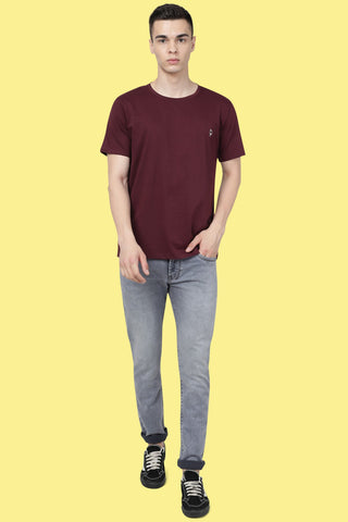 Maroon Solid Men Half Sleeve Pure Cotton Round Neck T-Shirt