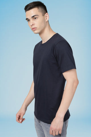 Navy blue Solid Men Half Sleeve Pure Cotton Round Neck T-Shirt