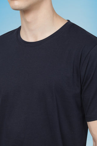 Navy blue Solid Men Half Sleeve Pure Cotton Round Neck T-Shirt