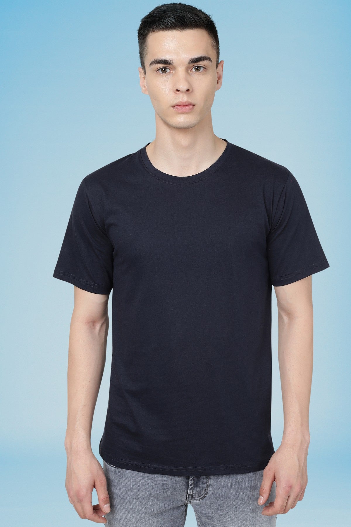 Navy blue Solid Men Half Sleeve Pure Cotton Round Neck T-Shirt