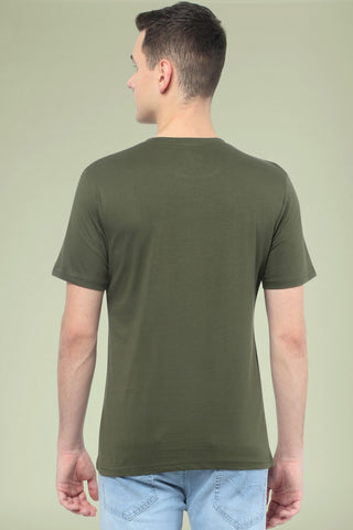 Olive green Solid Men Half Sleeve Pure Cotton Round Neck T-Shirt