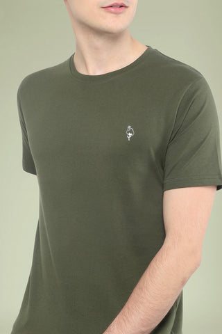 Olive green Solid Men Half Sleeve Pure Cotton Round Neck T-Shirt