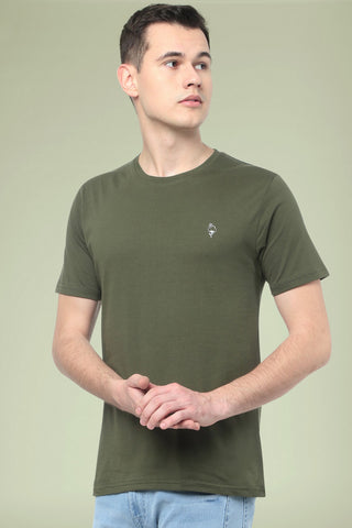 Olive green Solid Men Half Sleeve Pure Cotton Round Neck T-Shirt