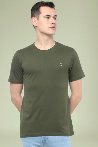 Olive green Solid Men Half Sleeve Pure Cotton Round Neck T-Shirt