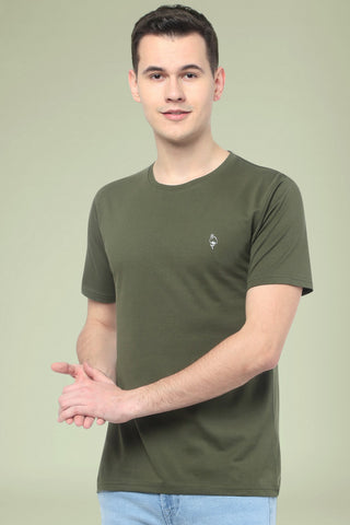 Olive green Solid Men Half Sleeve Pure Cotton Round Neck T-Shirt