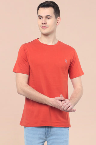 Orange Solid Men Half Sleeve Pure Cotton Round Neck T-Shirt