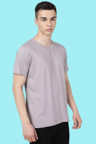 Purple Grey Solid Men Half Sleeve Pure Cotton Round Neck T-Shirt