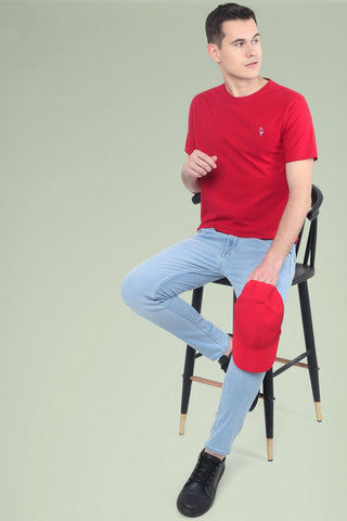 Red Solid Men Half Sleeve Pure Cotton Round Neck T-Shirt