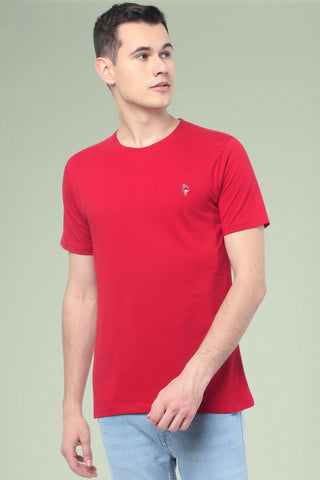 Red Solid Men Half Sleeve Pure Cotton Round Neck T-Shirt