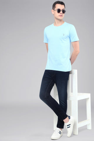 Sky blue Men Half Sleeve Pure Cotton Round Neck T-Shirt