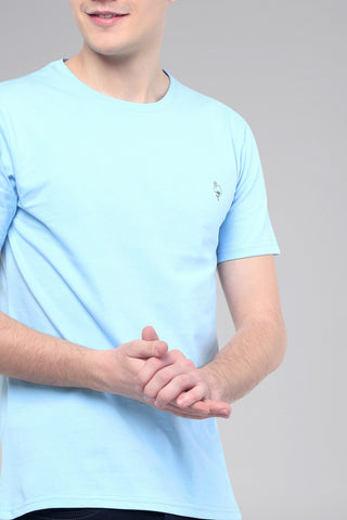 Sky blue Men Half Sleeve Pure Cotton Round Neck T-Shirt