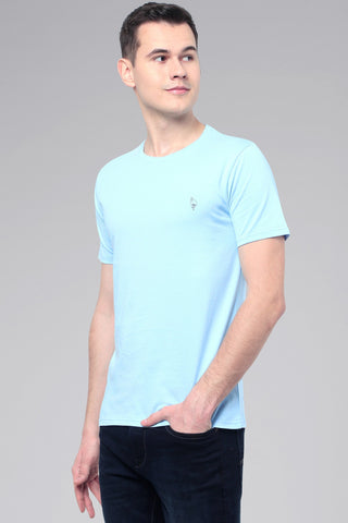 Sky blue Men Half Sleeve Pure Cotton Round Neck T-Shirt