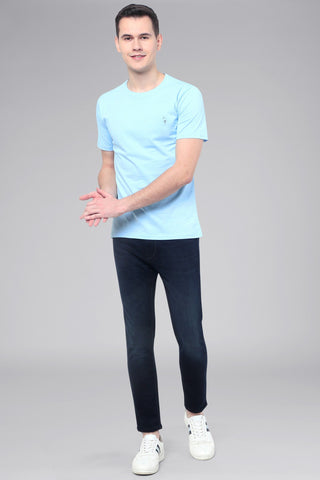 Sky blue Men Half Sleeve Pure Cotton Round Neck T-Shirt