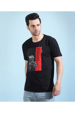 Manticore Men Animal Print Round Neck Pure Cotton Black T-Shirt