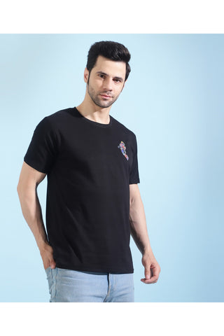 Manticore Men Animal Print Round Neck Pure Cotton Black T-Shirt